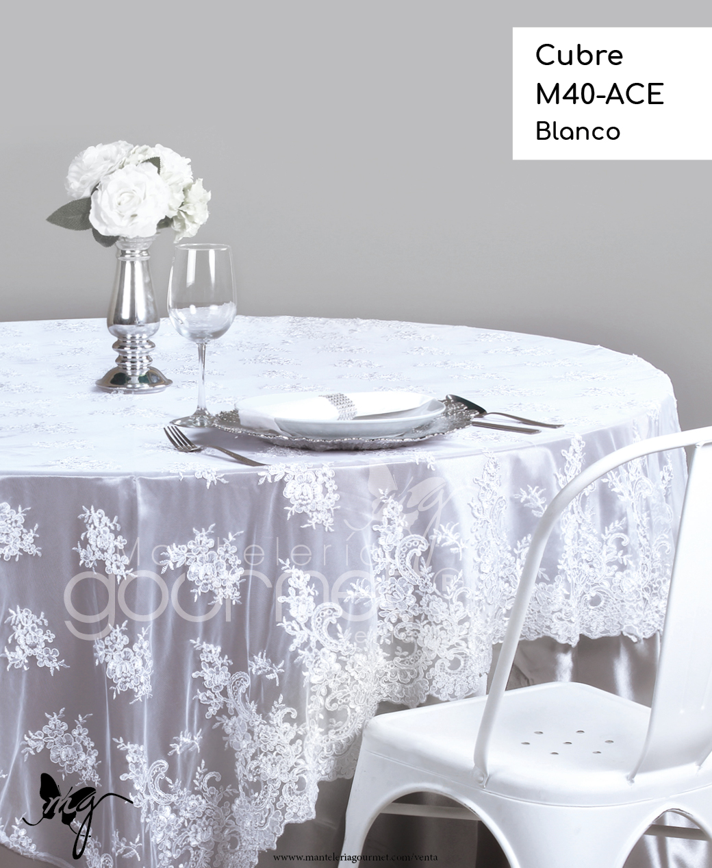 Matches21 - Mantel De Mesa Con Bordado Elegante Y Dobladillo Hueco Y Encaje, Color Blanco, 40 Cm De Diámetro, Poliéster